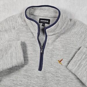 Bonobos Sweater Mens Large Gray 1/4 Zip Fleece Lined Preppy Bird Logo Pockets